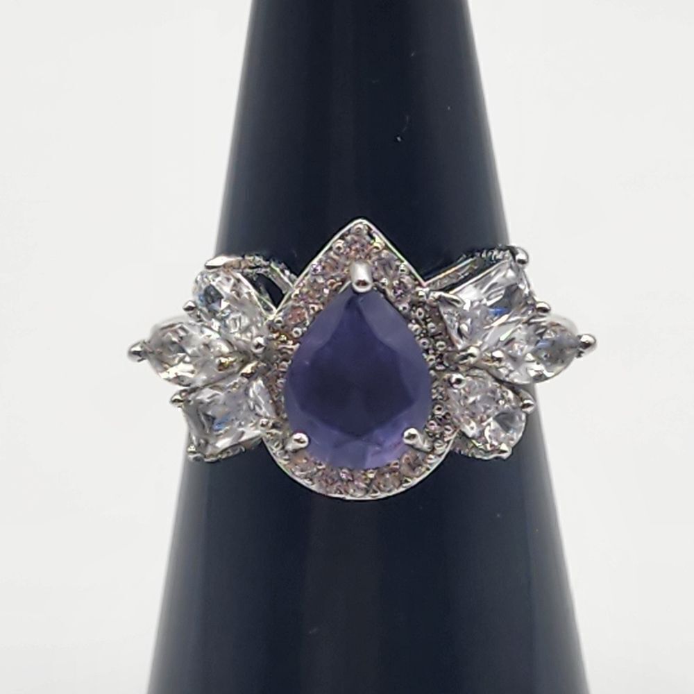 Sterling Silver Purple & Clear Crystal & CZ Ring (6.5)